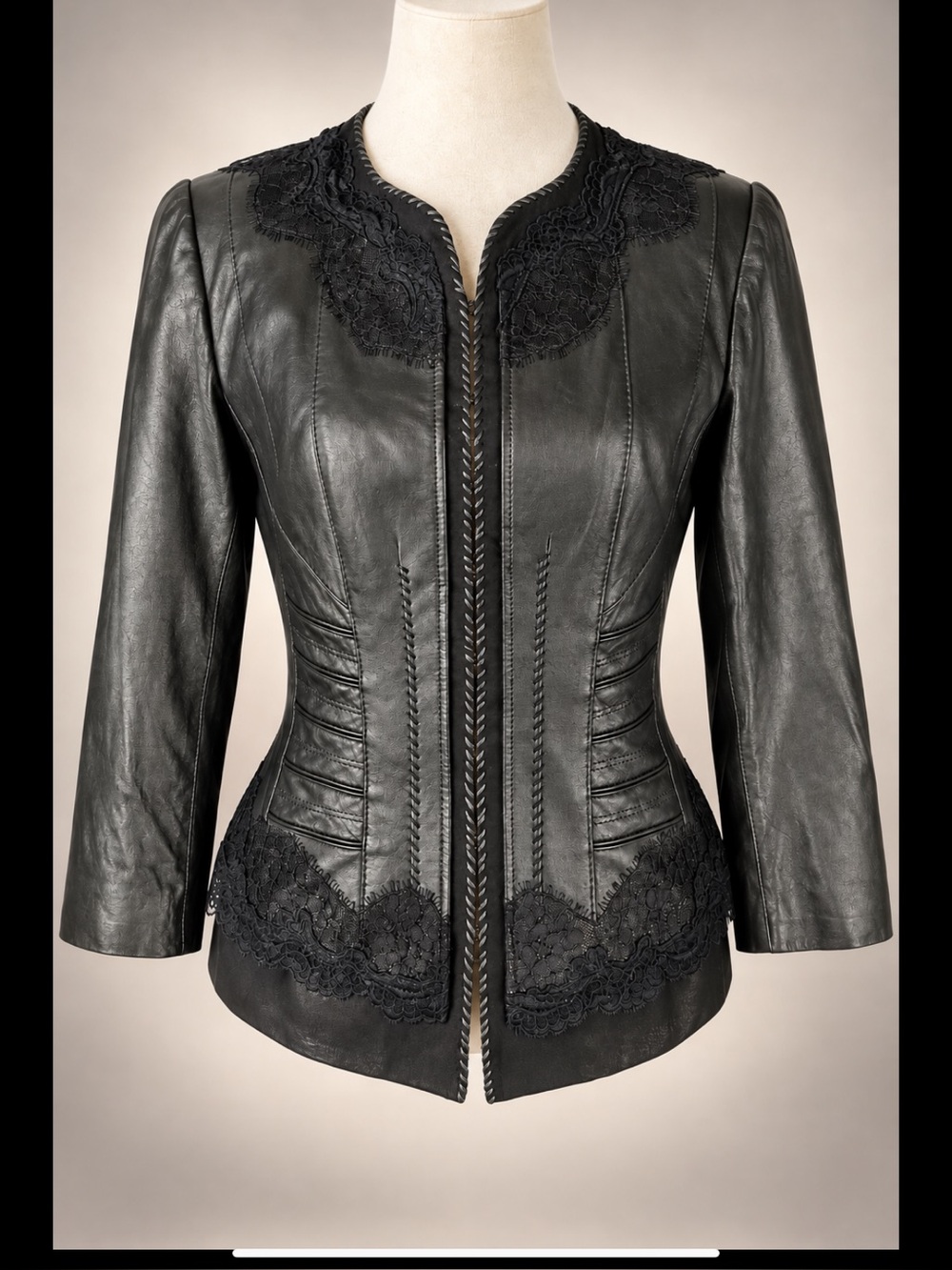 Elie Tahari Black Buttery Soft Leather Lace Jacket S NWOT